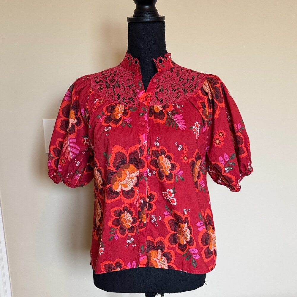 Farm Rio red printed blouse